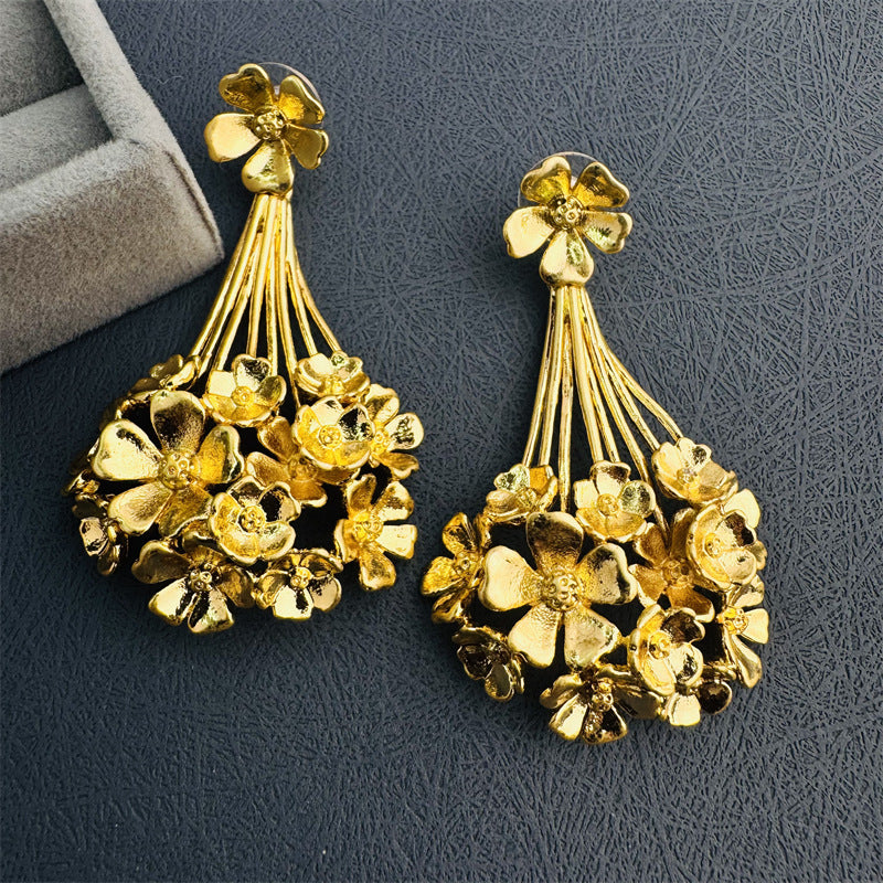Oscar European and American Mid-Century Style Oil Dripping Enamel Bouquet Shape Brass 925 Silver Needle Niche Design Unique Earrings for Women