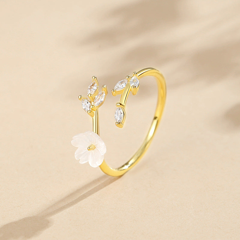 Fresh flower ring female 925 silver fashion flower leaves jewellery.