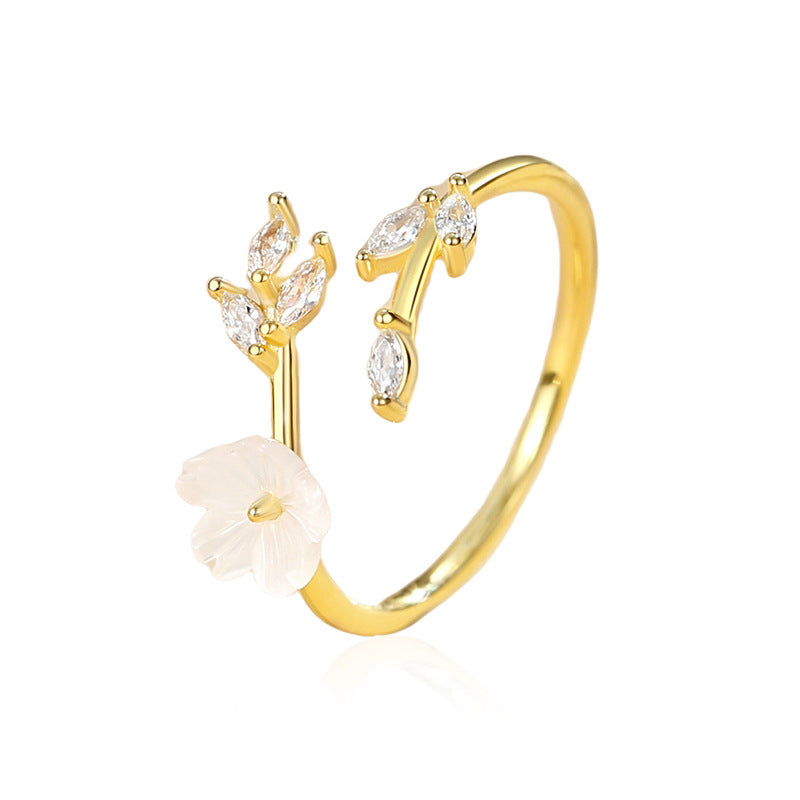 Fresh flower ring female 925 silver fashion flower leaves jewellery.