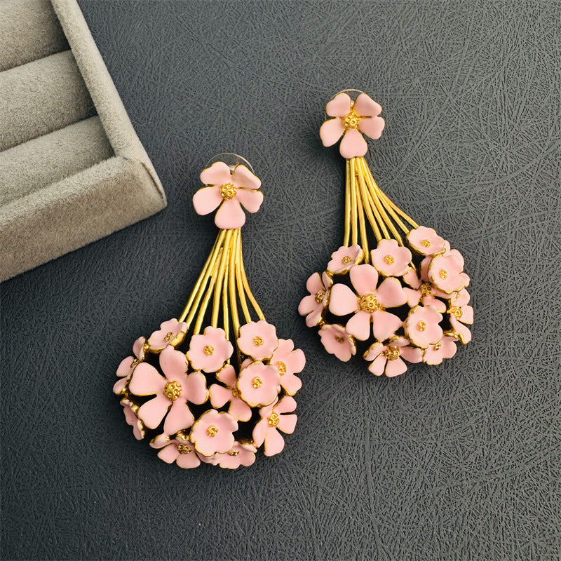 Oscar European and American Mid-Century Style Oil Dripping Enamel Bouquet Shape Brass 925 Silver Needle Niche Design Unique Earrings for Women