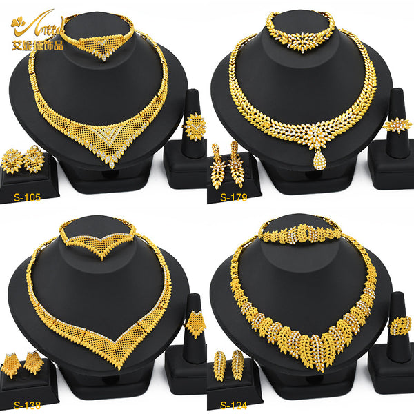 2025 Summer Dubai 24K Gold Bridal Jewelry Set Necklace Earrings Bracelet Ring Middle East Africa Jewelry Alternate View