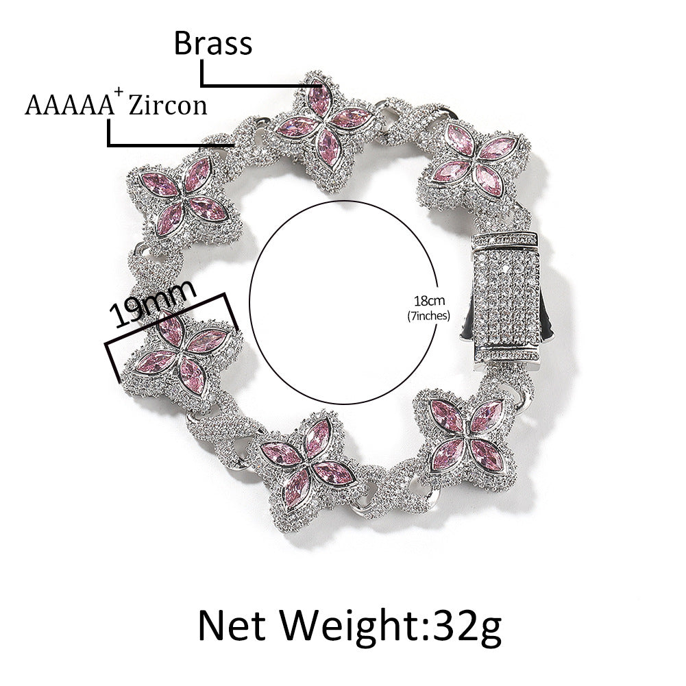 Four-Leaf Bracelet Fashionable Trendy Cool Handsome High-End 5A Zircon Colorful necklace .
