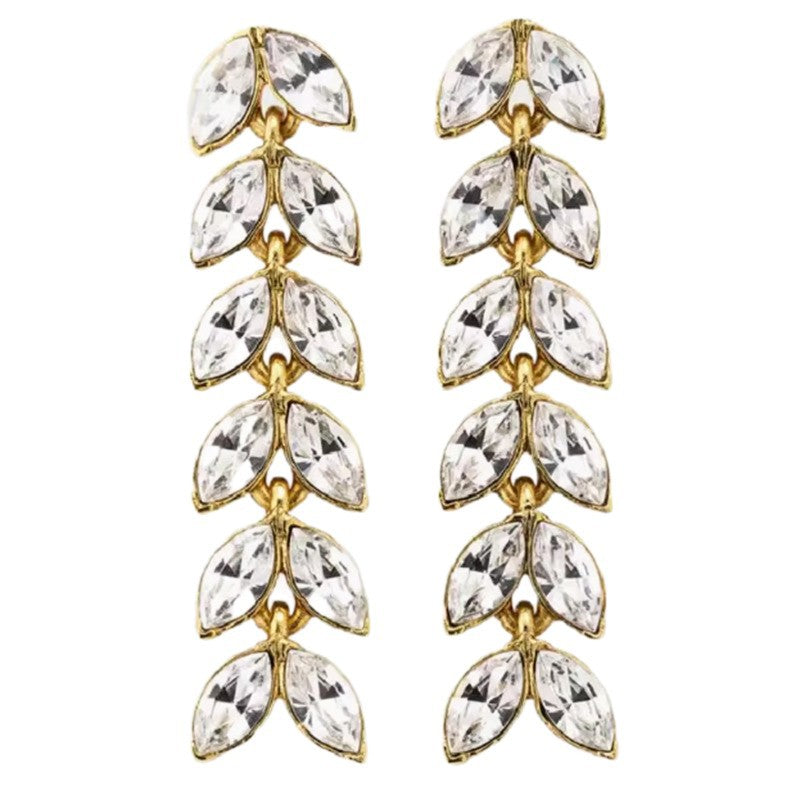 Oscar European and American Style Retro Gold-Plated Long Tassel Crystal Earrings Feminine Fashion High-End S925 Silver Needle
