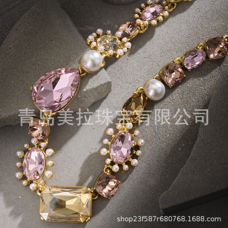 oscardelarenta European and American Antique Fashion Color Exaggerated Elegant Heavy Industry Luxury Crystal Pearl Necklace
