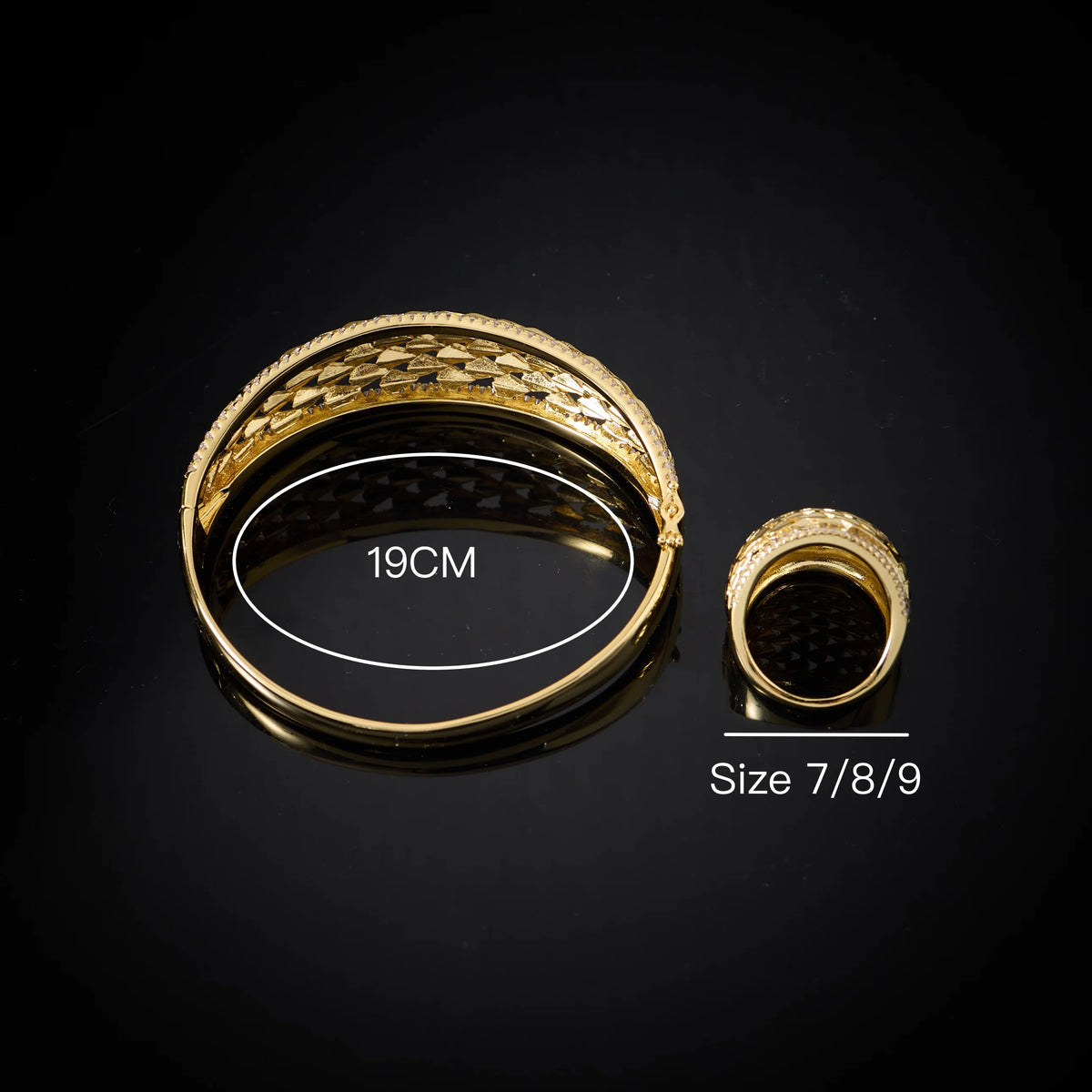 Bangle Set For Women Cubic Zircon Bangle Ring Wide Bracelet Jewellery.