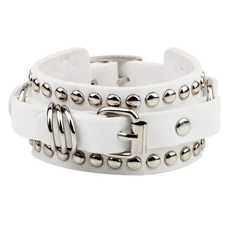 Black White Leather Wristband Bracelet Cuff Bracelets, Rivet Stud Bangle Jewellery.