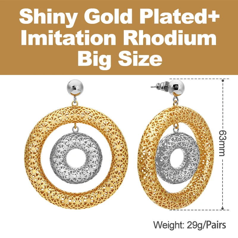 Bicyclic Ring Hollowed Out Drop Earrings For Women Brass Gold Color Earrings.