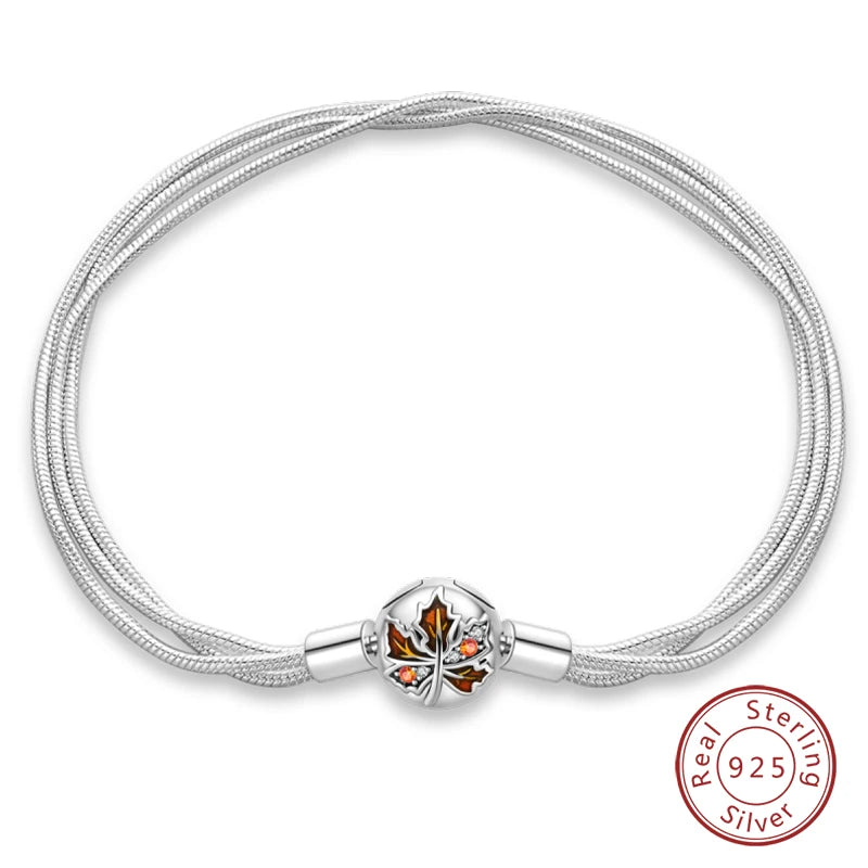 Bracelet Silver 925 Original Star Moon Sun Four Leaf Clover Green Zircon Bracelets Jewellery.