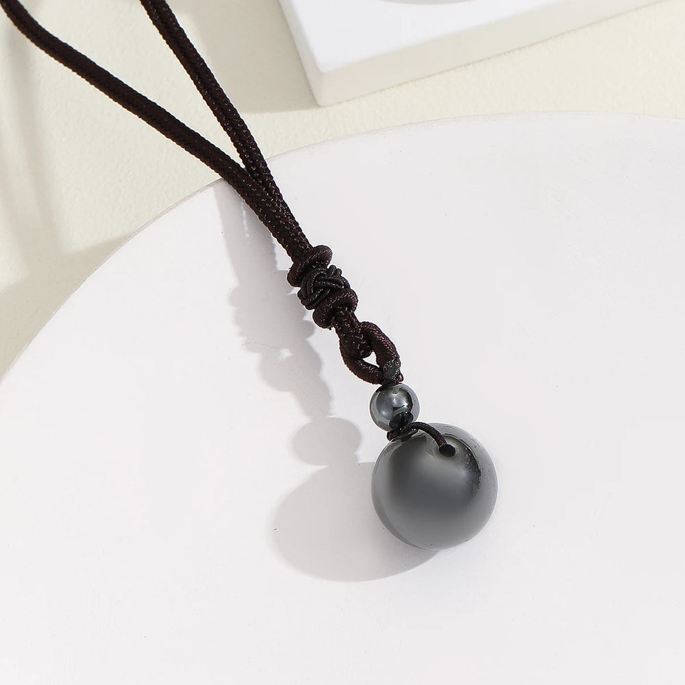 16 Mm Black Tiger Eyes Stone Necklaces with Adjustable Braided Rope Cords Natural Crystal Pendant.