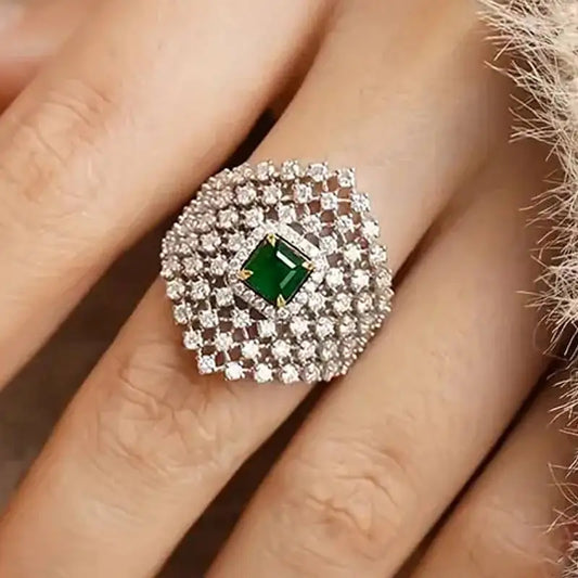 Elegant Women Ring Geometric Hollow Design Trendy Lady Accessories Shiny Cubic zirconia.