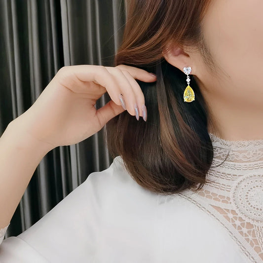 Drop Earrings with Bright Yellow Crystal Accessories Exquisite Jewellery Gift.