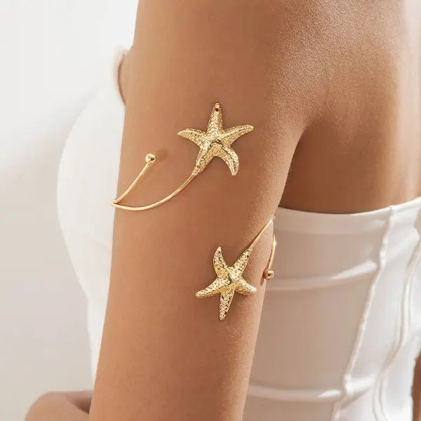 Elegant Sun Adjustable Cuff Bracelet Unique Gold Upper Arm Bangle.