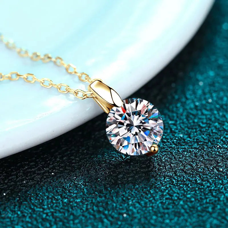2CT 1CT D Color Real Moissanite Pendant Necklace S925 Silver Chain 14K Yellow Plated Necklaces Jewellery.