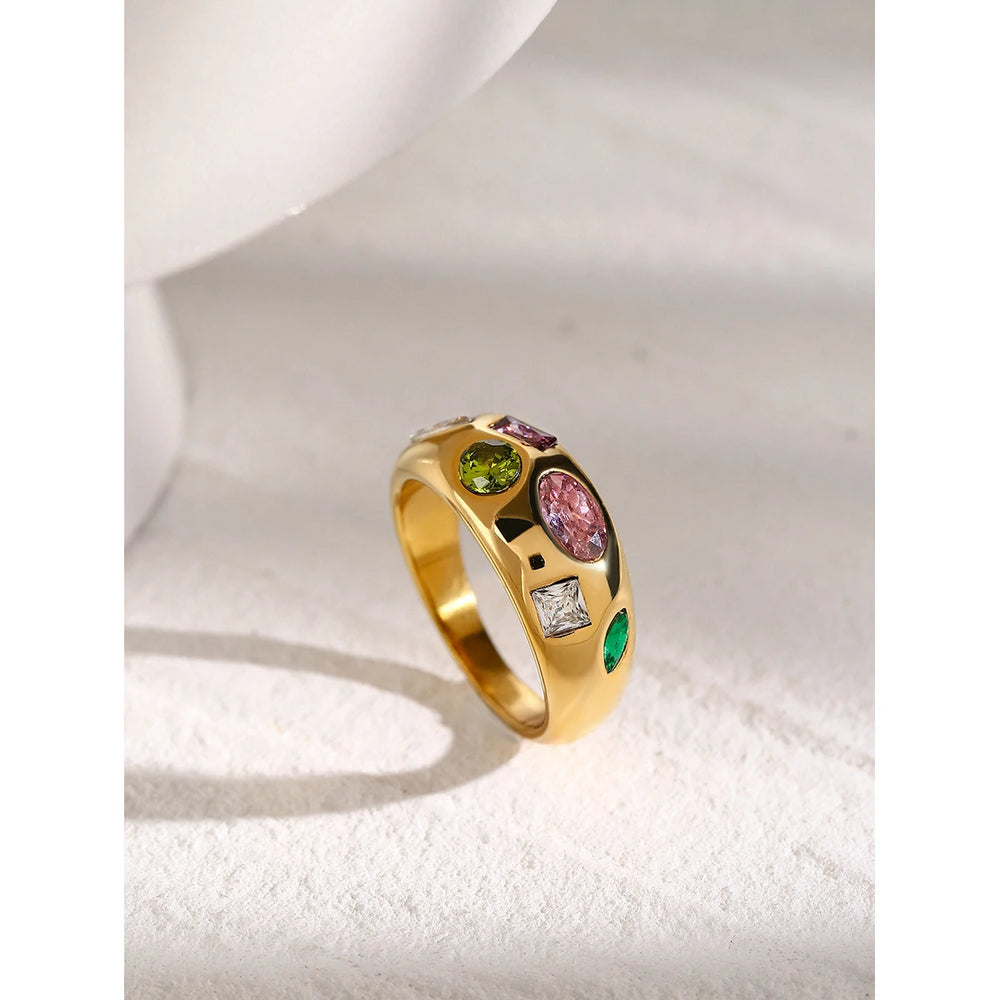 18k gold plating Cubic Zirconia Diamonds Stainless Steel Ring Waterproof jewellery.
