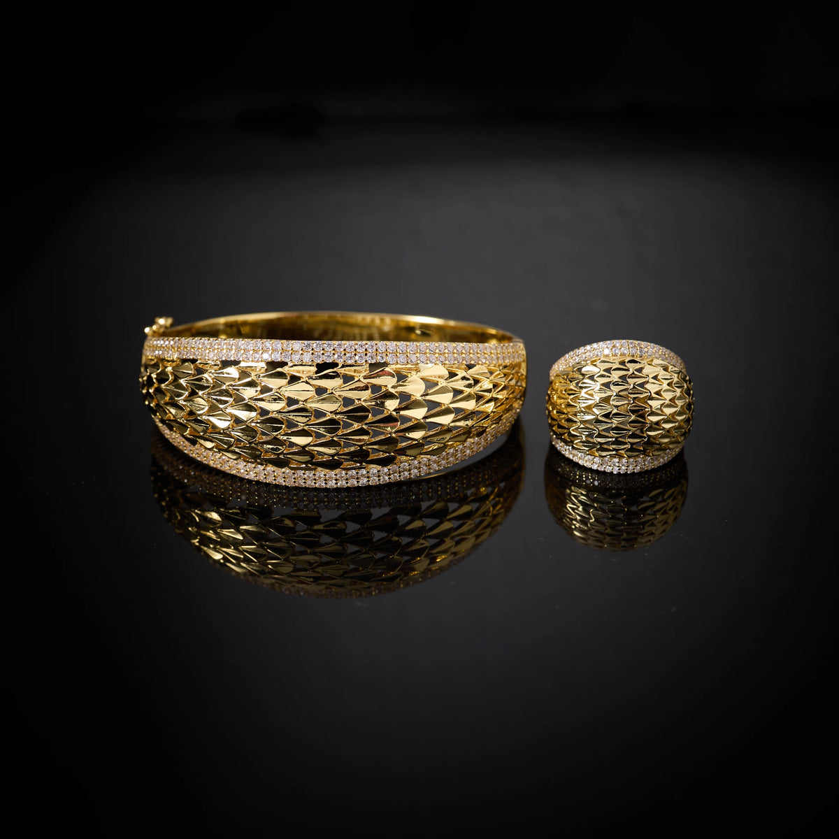 Bangle Set For Women Cubic Zircon Bangle Ring Wide Bracelet Jewellery.