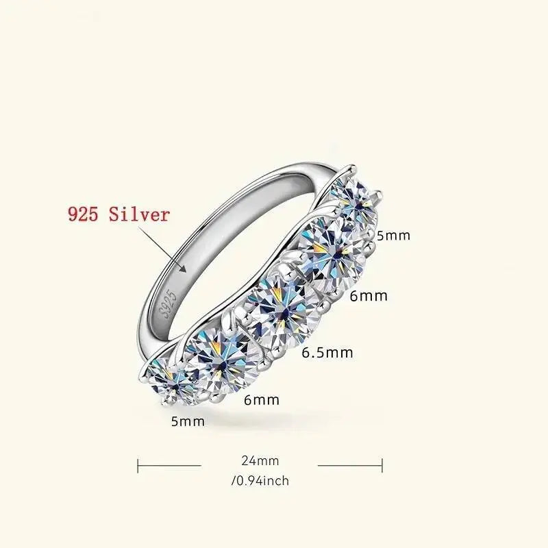 18K Gold 3.6CT Full Moissanite Ring 5-Stone Sparkling S925 Sterling Silver