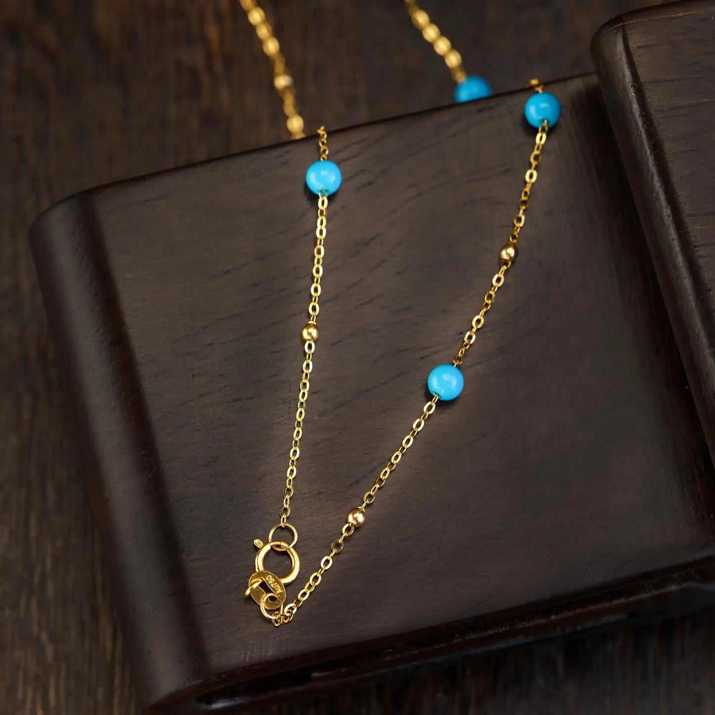 18k gold necklace pendant natural AU750 Natural turquoise Fine jewelry
