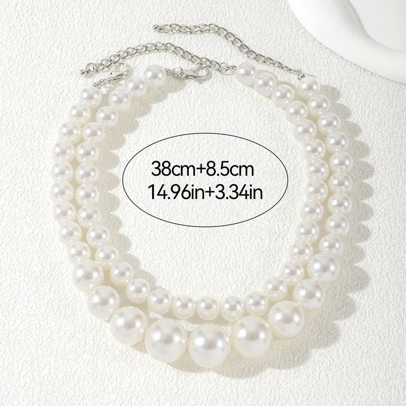 2 Pcs Set Exaggerated Big Imitation Pearl Clavicle Chain Necklace