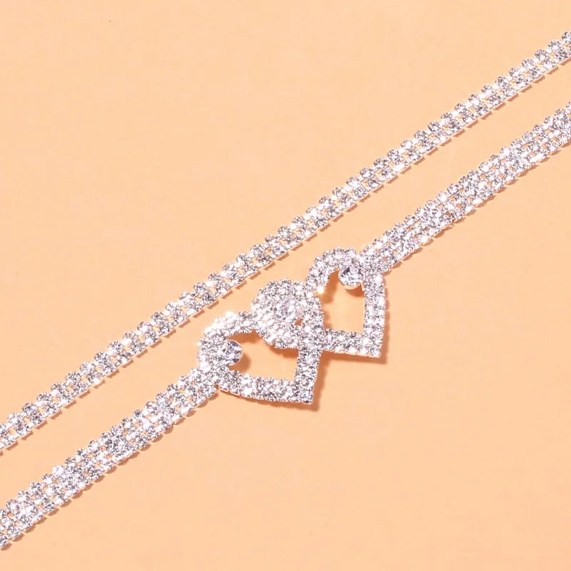 Dazzling Cubic Zirconia Chain Anklet Fashion, Silver Color Ankle Bracelet Foot Jewellery.