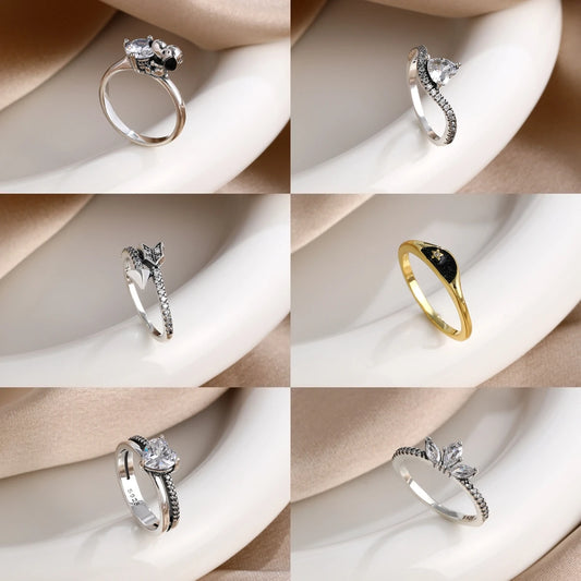 925 Sterling Silver Rings Cubic Zirconia Stackable Bands Heart Arrow Design Jewelry Gift.