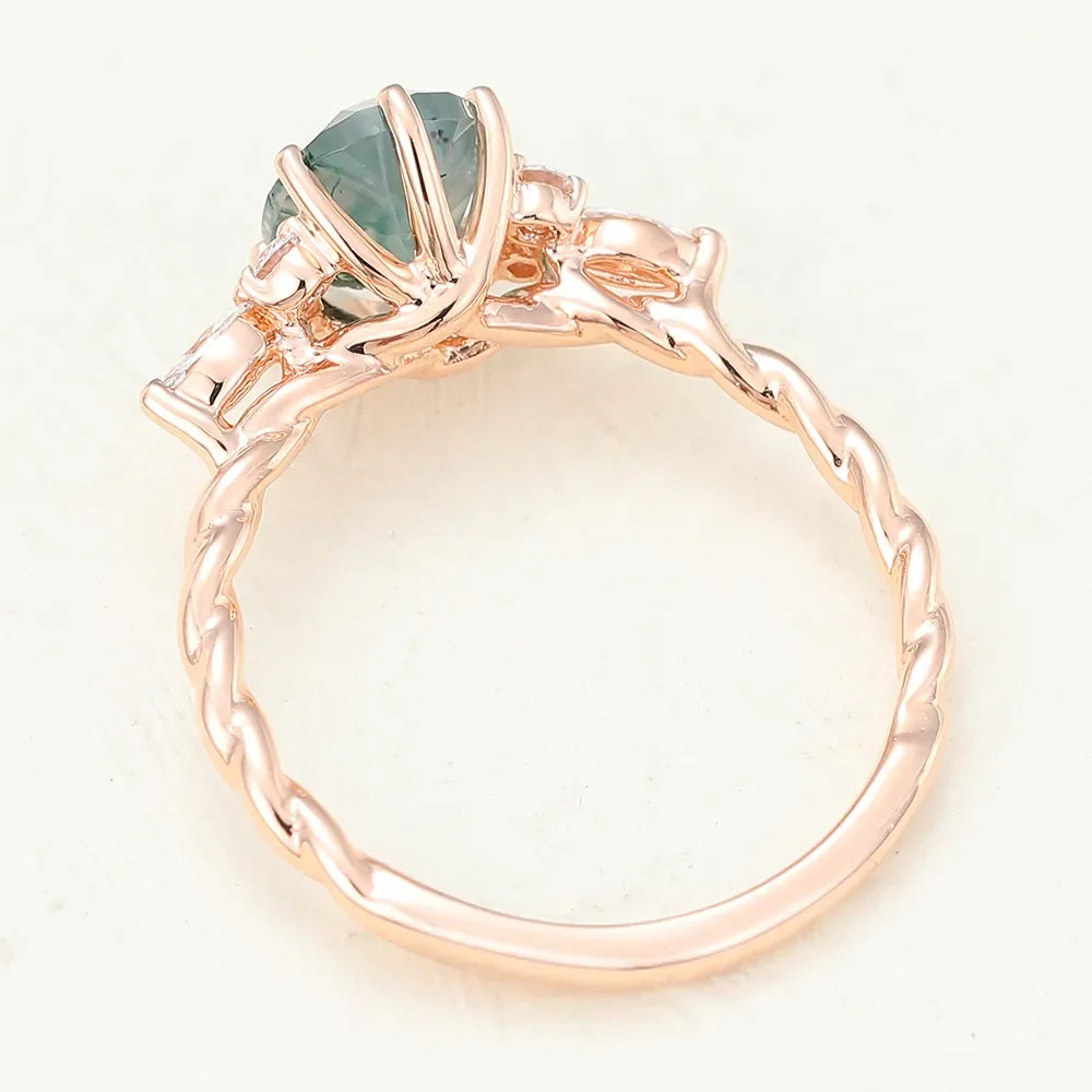 Natural Unique 6x8mm Oval Moss Agate Rings, 925 Sterling Silver Handmade Ring Fine Jewellery.