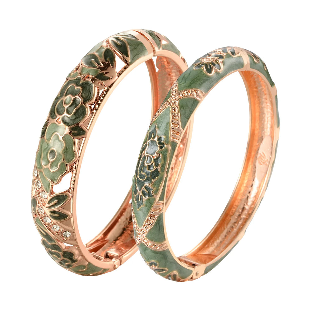 Cloisonne Double Bangle Bracelet On Hand Enamel Jewelry Women's Hand Bracelet.