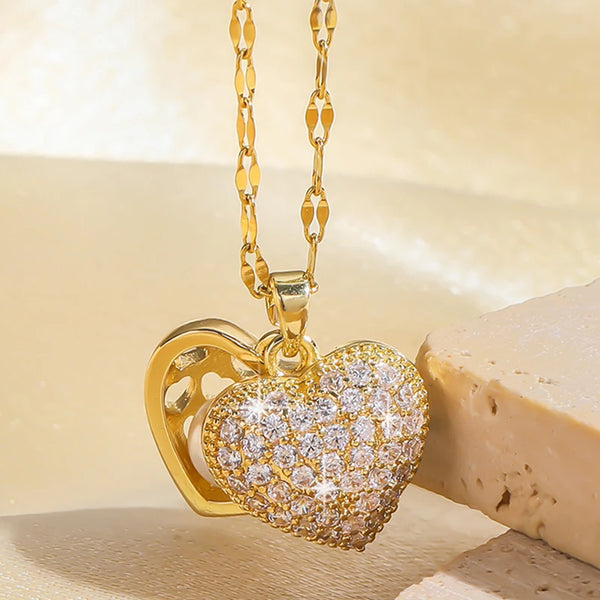 Light Luxury Shell Pearl Necklace For Women Micro Inlaid Zircon Love Heart Moon Jewellery. Alternate View