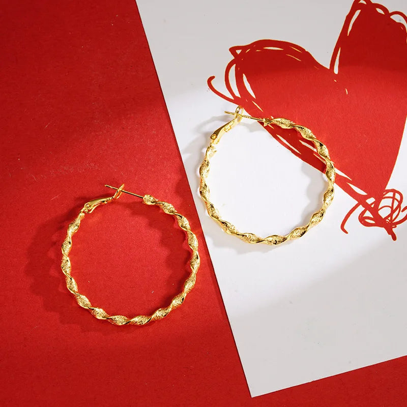 Luxury 24K 9999 Pure Gold Twisted Exaggerated Earrings Distinctive Earrings.
