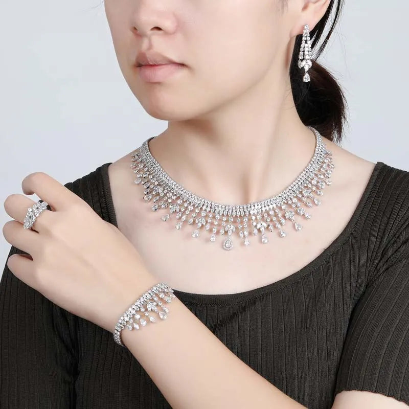 Luxurious Bracelet Earring Necklace And Ring Set Accessories.