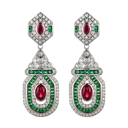 Luxury 18K Solid Platinum PT950 certified new true red corundum palace high-end style earrings.