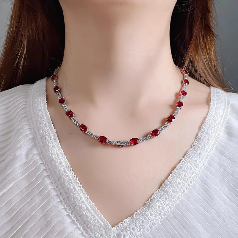 925 Sterling Silver Necklace Ruby Pendant Industrial Chic Gemstone Jewellery.