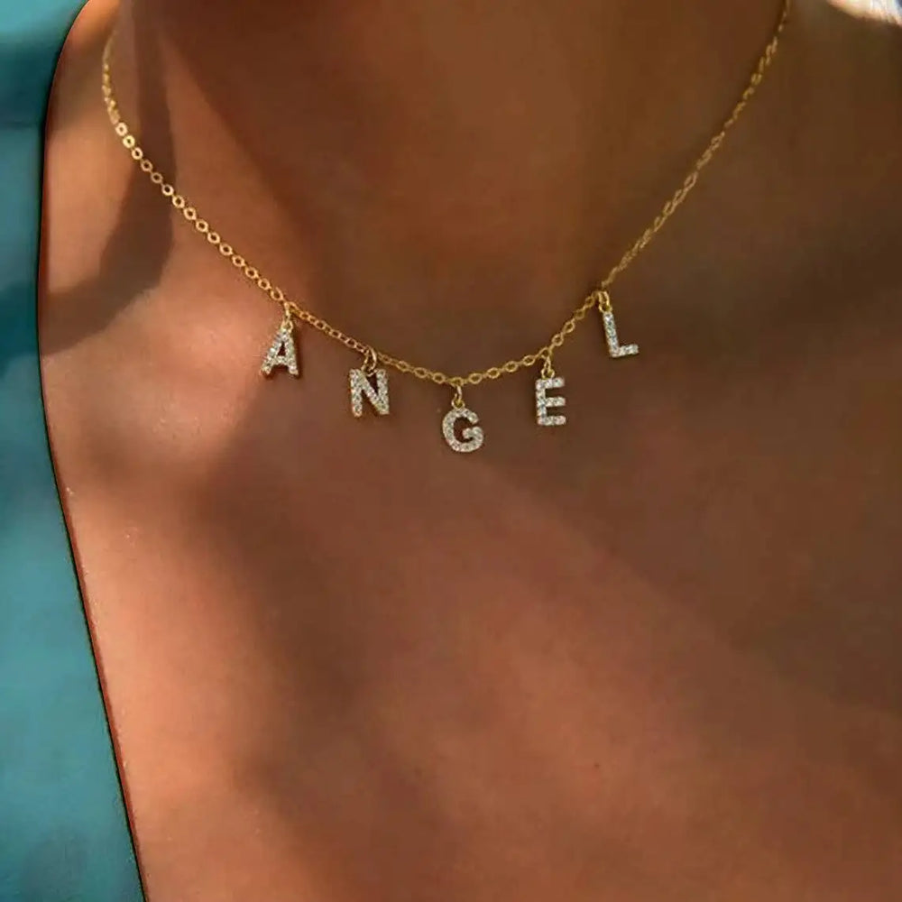 Personalized Initial Name Necklace Stainless Steel Alphabet Letter Pendant ,Initial Collar Statement Gift.