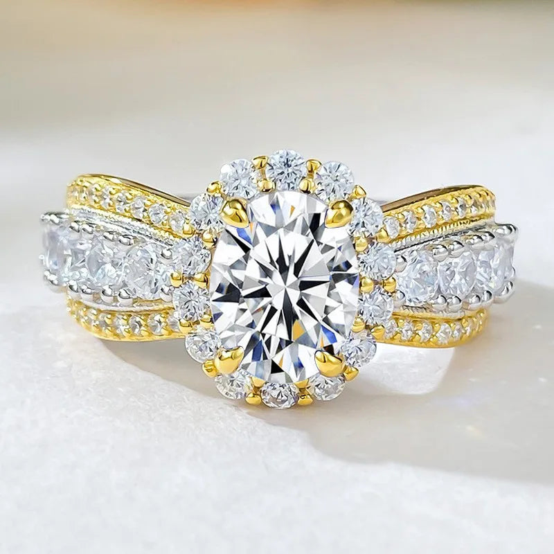 100% Real Oval Moissanite Ring with Certificate Passed Diamond Test Ring Jewellery S925 Silver.