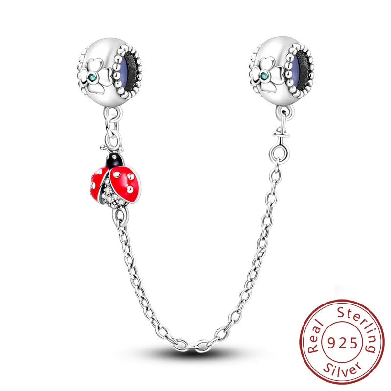 Safety Chain Fit Original 925 Sterling Silver Beads Moon Star Butterfly Heart shaped Jewellery Gift.