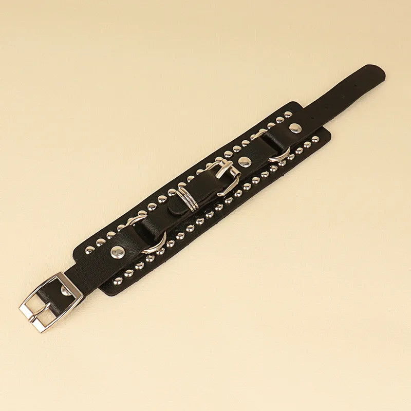 Black White Leather Wristband Bracelet Cuff Bracelets, Rivet Stud Bangle Jewellery.