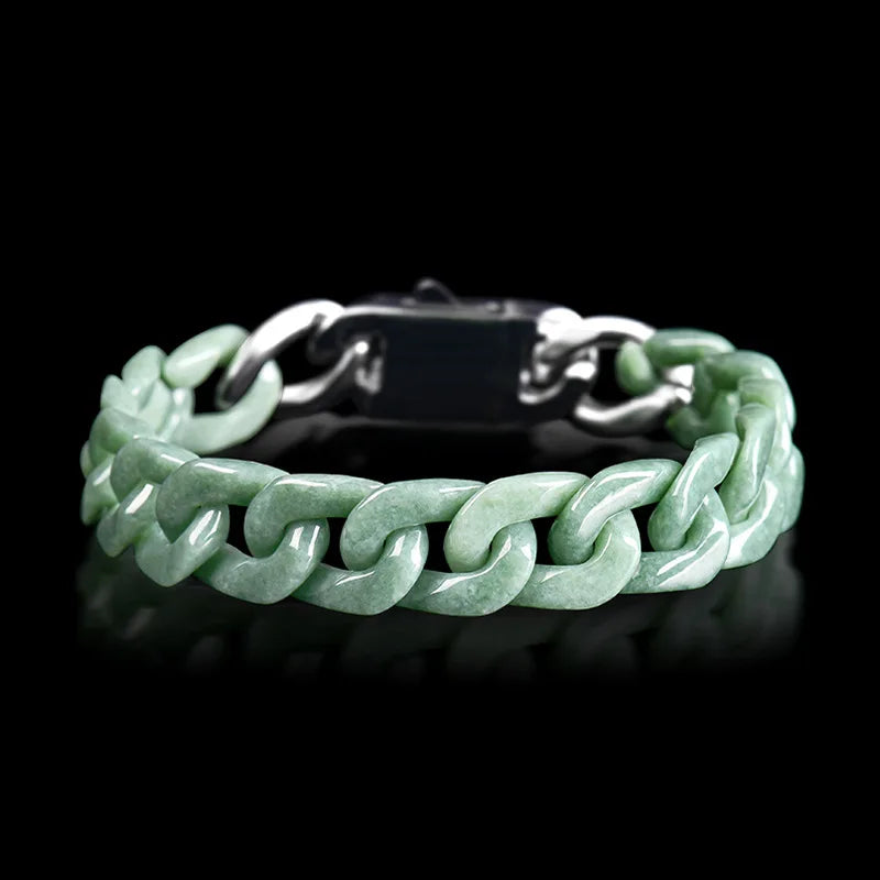 Green Myanmar Jadeite Chain Bracelet Charm Amulet Natural Burmese Jade Carved Gemstone Talismans Fashion Accessories Bangle