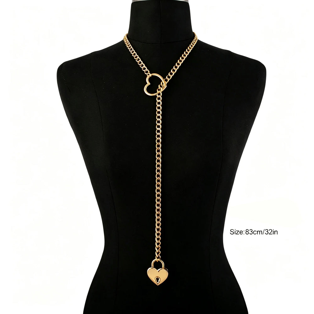 Heart Lock Slip Chain Necklace Love Chains Padlock Necklace.