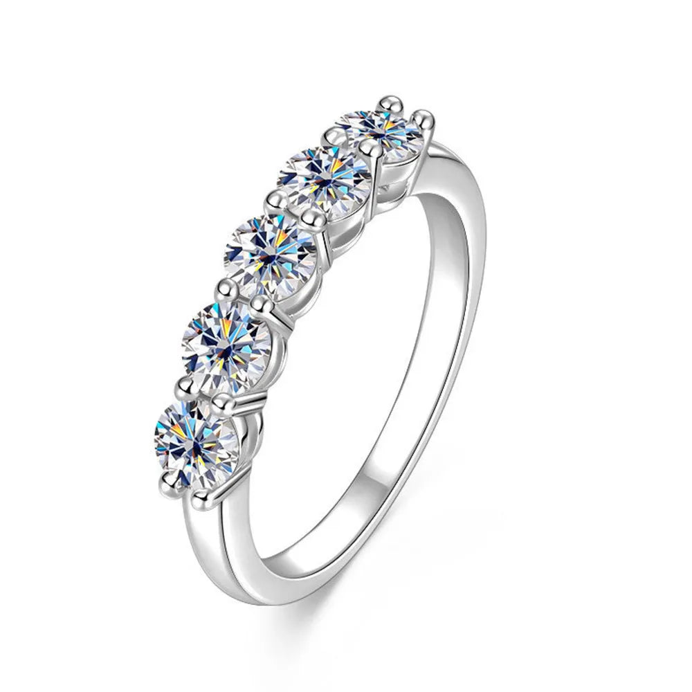 925 Sterling Silver Half Eternity Ring Round Cut D VVS1 Multi Color Moissanite Stackable Fine Jewellery.