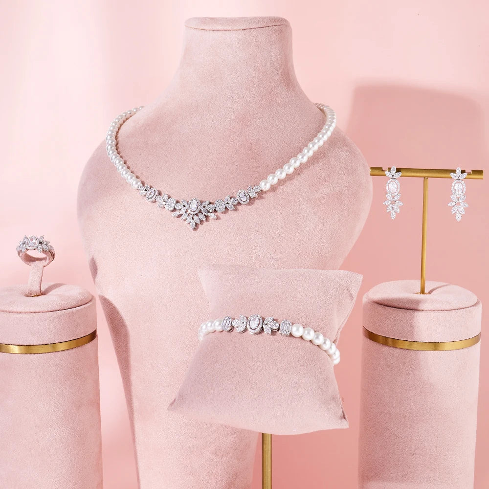 Pearl Jewelry Sets Cubic Zirconia Set Full Jewellery Accessory.
