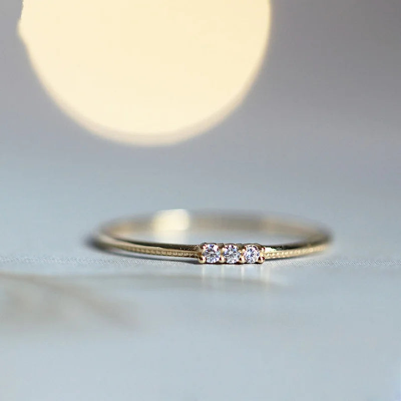  S925 Sterling Silver Plated 14K Gold Sparkling Three Zircon Rings for Women Exquisite Jewellery.