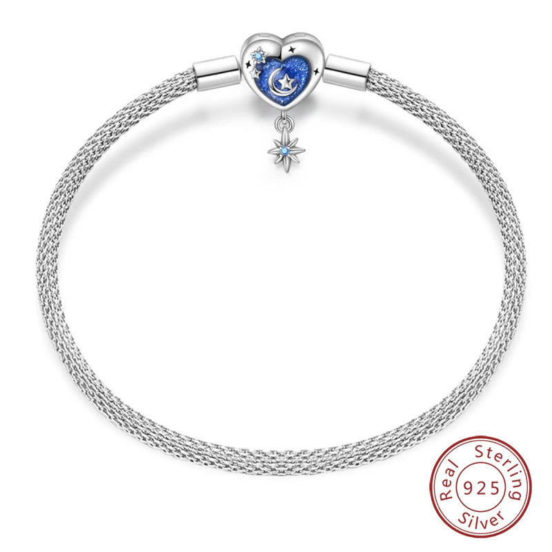 Bracelet Silver 925 Original Star Moon Sun Four Leaf Clover Green Zircon Bracelets Jewellery.