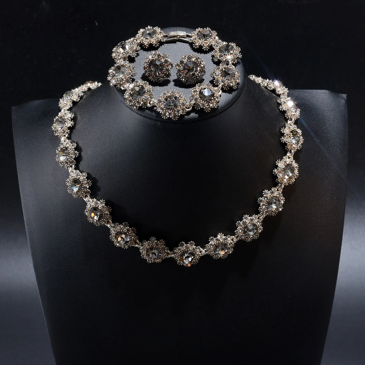 Shiny Fine Black Jewelry Necklace Earrings Bracelet Women's jewellery set.
