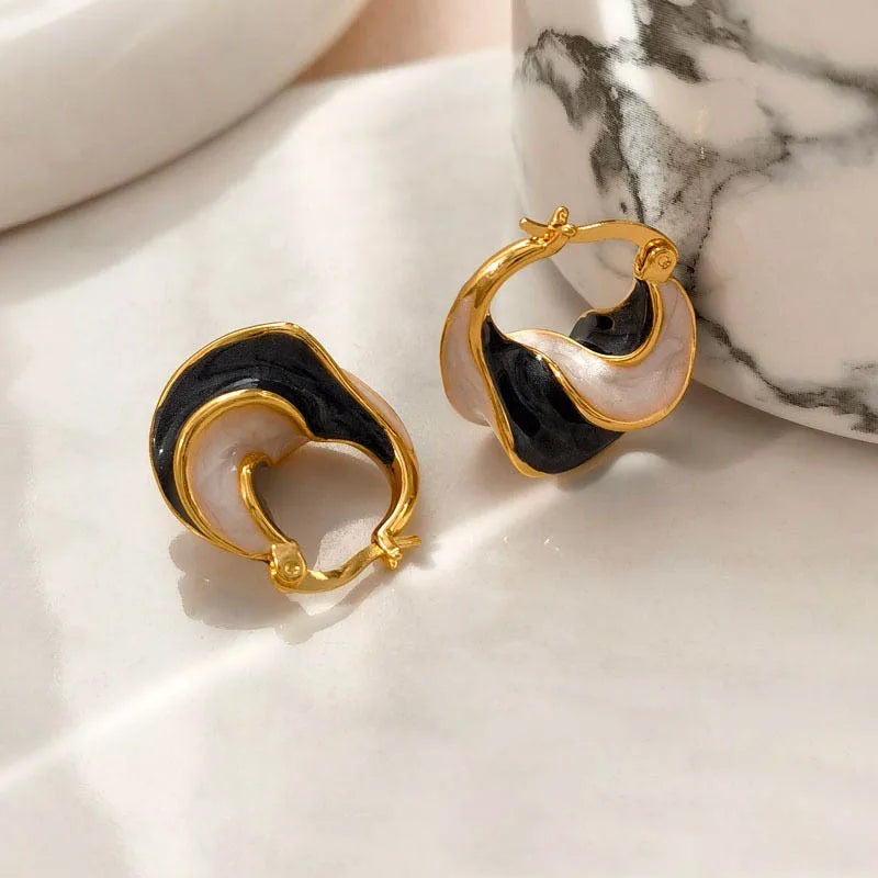 Trendy Enamel Color Metal Texture Small Hoop Earrings, Gold Plated Jewellery Gifts.