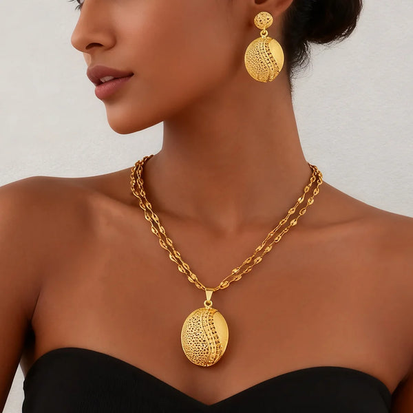 Gold plated color set, Necklace and earrings set for women high quality plated jewelry set. Alternate View