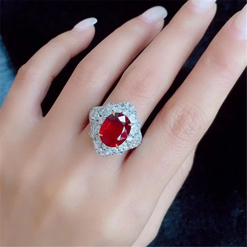 High-end 925 Sterling Silver Ruby Open-Ended Ring Elegant Precious Gemstone Finger Ring.