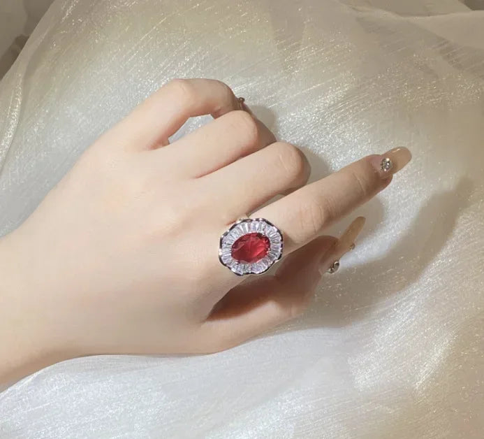 100% S925 Sterling Silver Red Ruby Ring for Women Fine Origin Ruby Gemstone Ring.