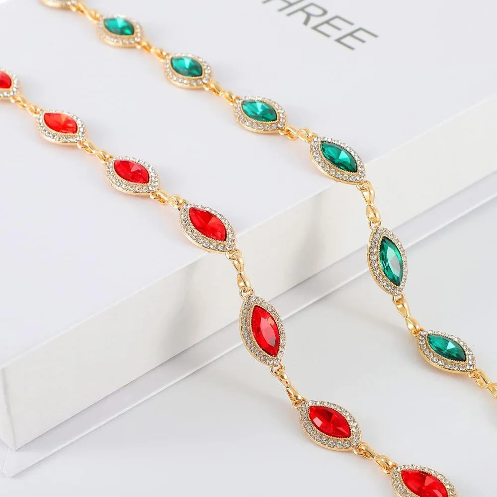 Crystal Belly Waist Chain Belt Gold Layered Belly Chain for Women - Red Green Rhinestone Diamond Body Chain Jewelry