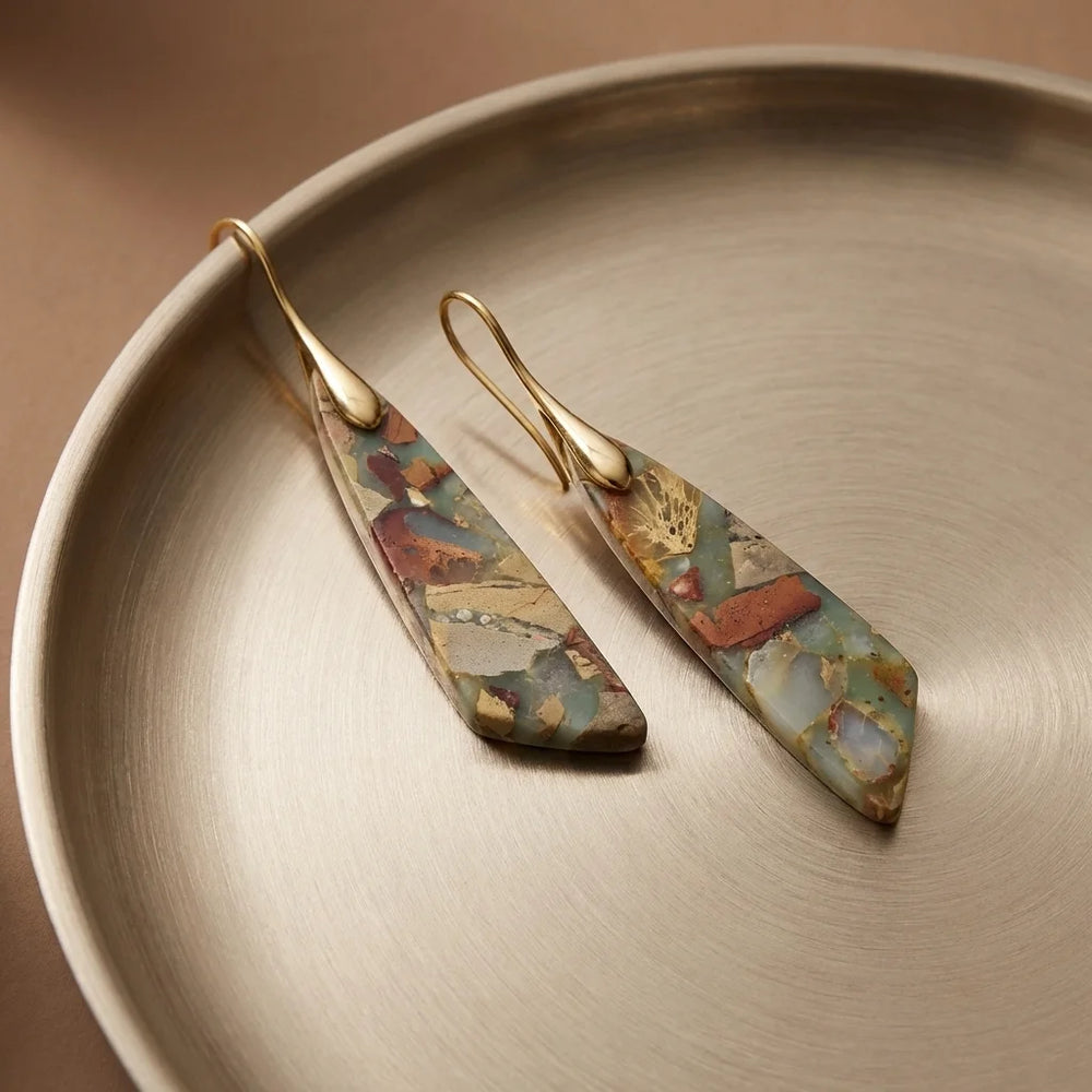 Natural Stone Earrings Bohemian, Emperor Stone Geometric Pendant Earring Luxury Jewellery.
