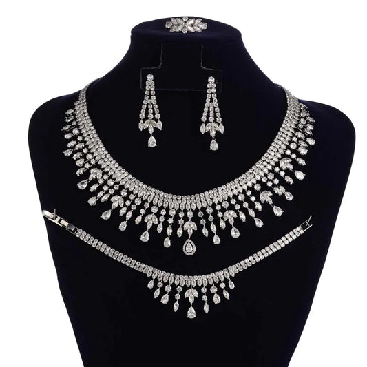 Luxurious Bracelet Earring Necklace And Ring Set Accessories.