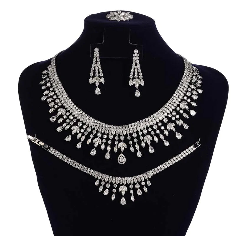 Luxurious Bracelet Earring Necklace And Ring Set Accessories.
